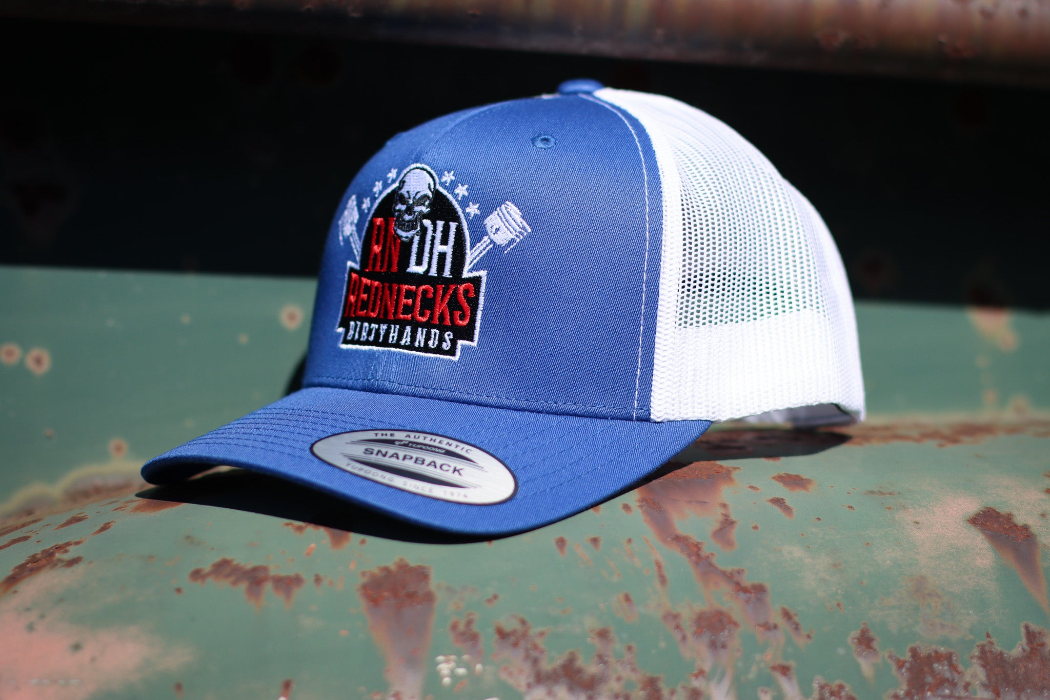 Blue and White Logo Trucker Hat